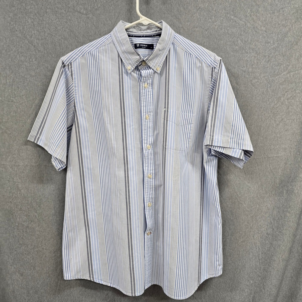 Cremieux Classics Mens XL Blue Striped Supima Cotton Short Sleeve Button Down